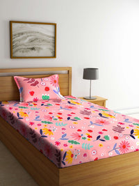 KLOTTHE Pink & Grey Geometric 300 TC 2 Single Bedsheet with 2 Pillow Covers