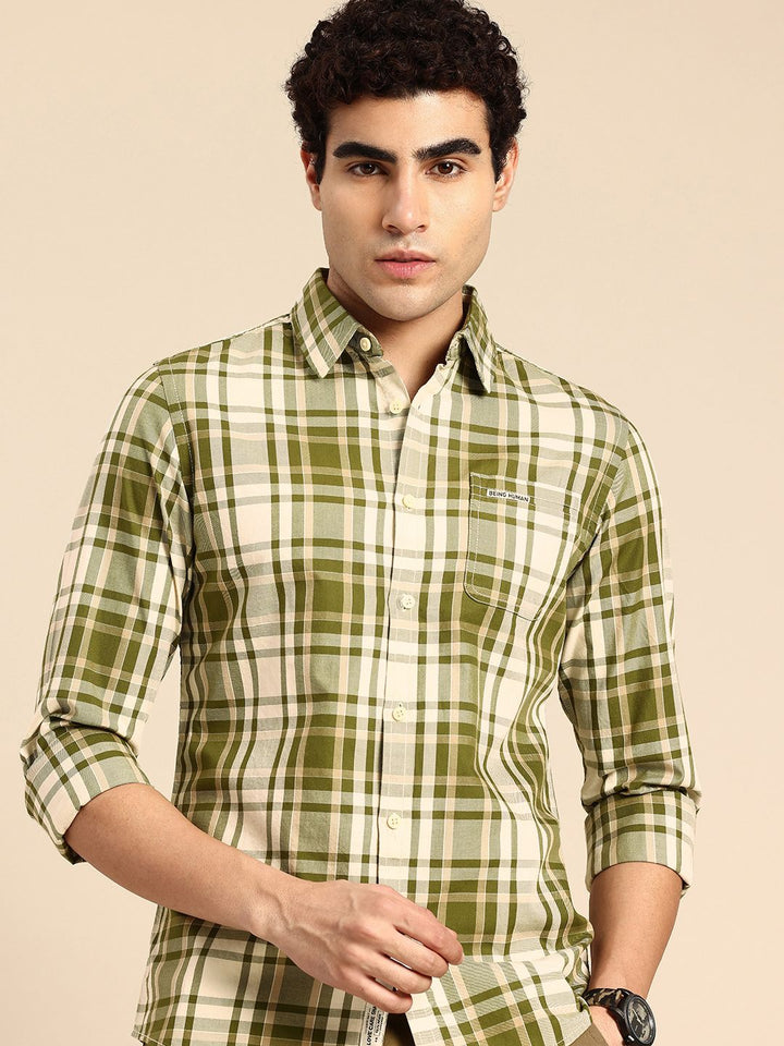 Being Human Slim Fit Checked Pure Cotton Casual Shirt