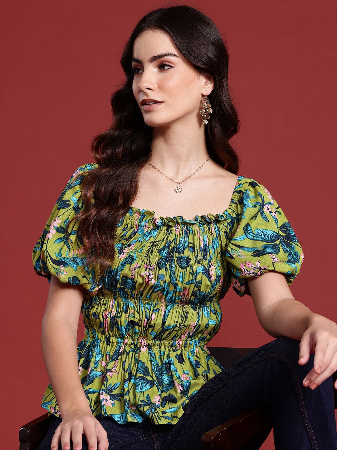 all about you Floral Print Smocked Top