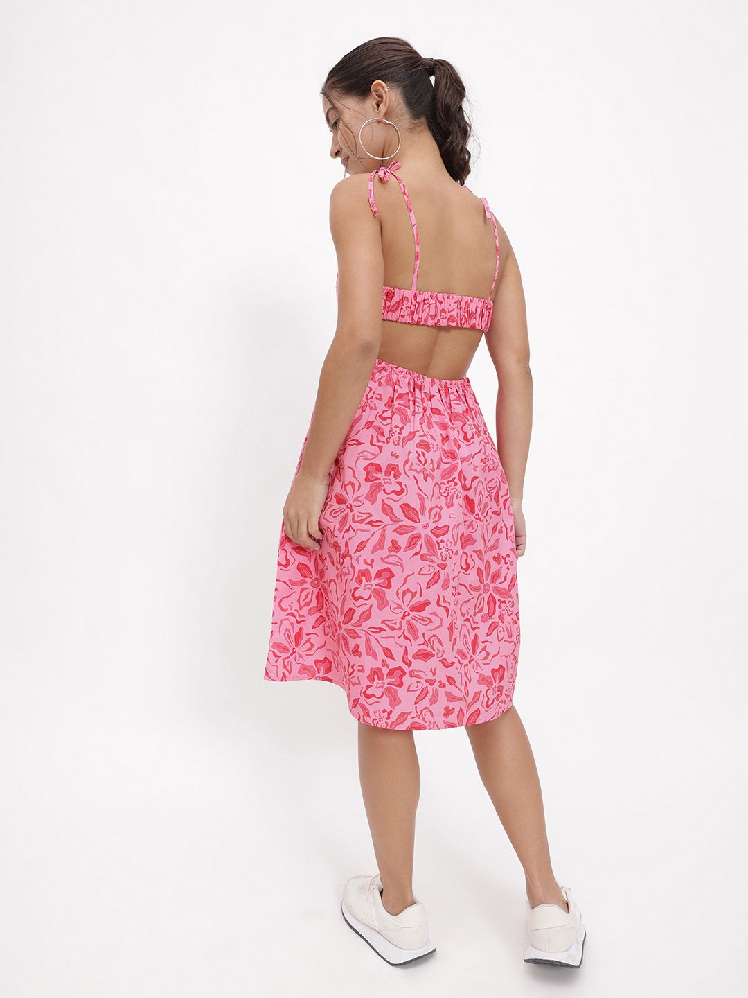 DressBerry Barbiecore Floral Fantasy Strappy Knee Length Dress