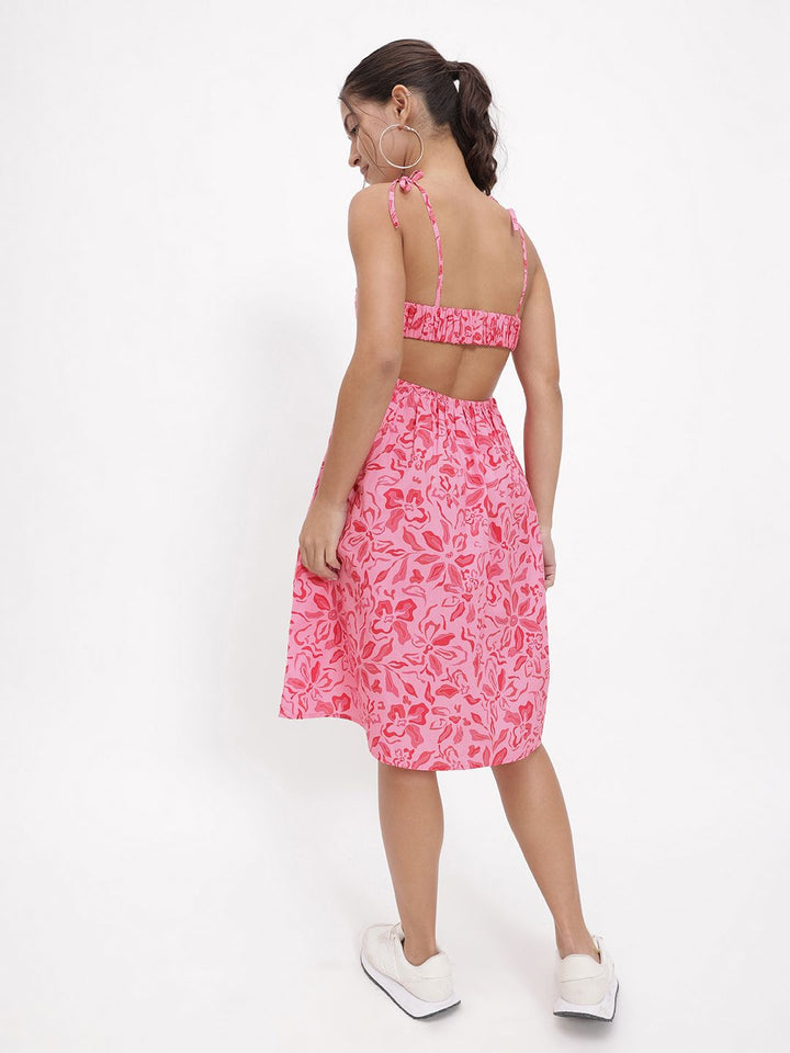 DressBerry Barbiecore Floral Fantasy Strappy Knee Length Dress