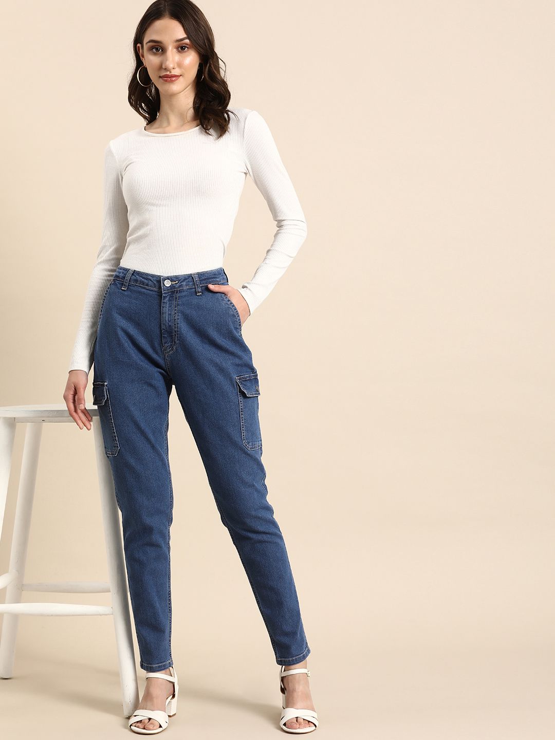 all about you Women Cargo Fit Mid-Rise Stretchable Jeans