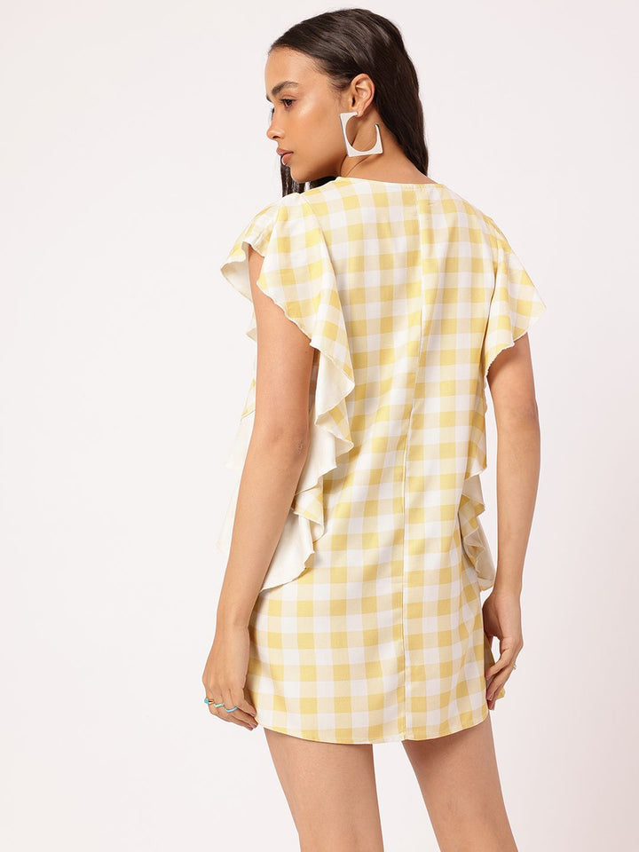 DressBerry Flowy Fantasy Checked Ruffled Mini Sheath Dress