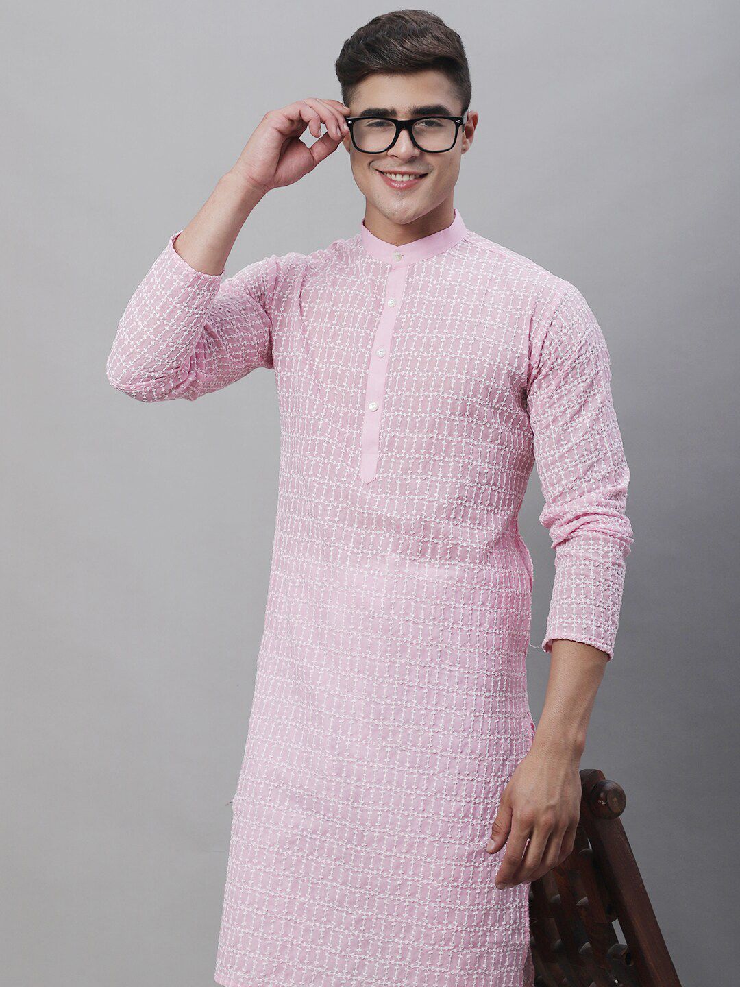 SOJANYA Motif Etnik Sulam Benang Berfungsi Kurta Kapas Tulen Dengan Churidar