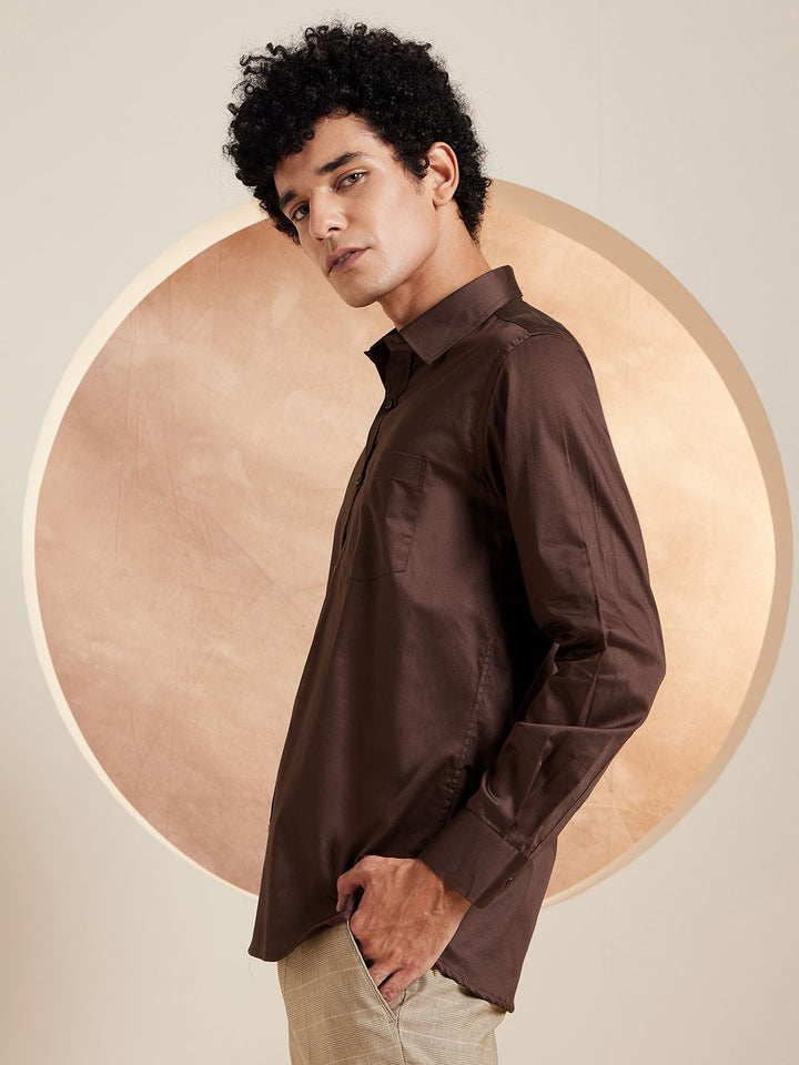 DENNISON Smart Solid Opaque Pure Cotton Satin Shirt