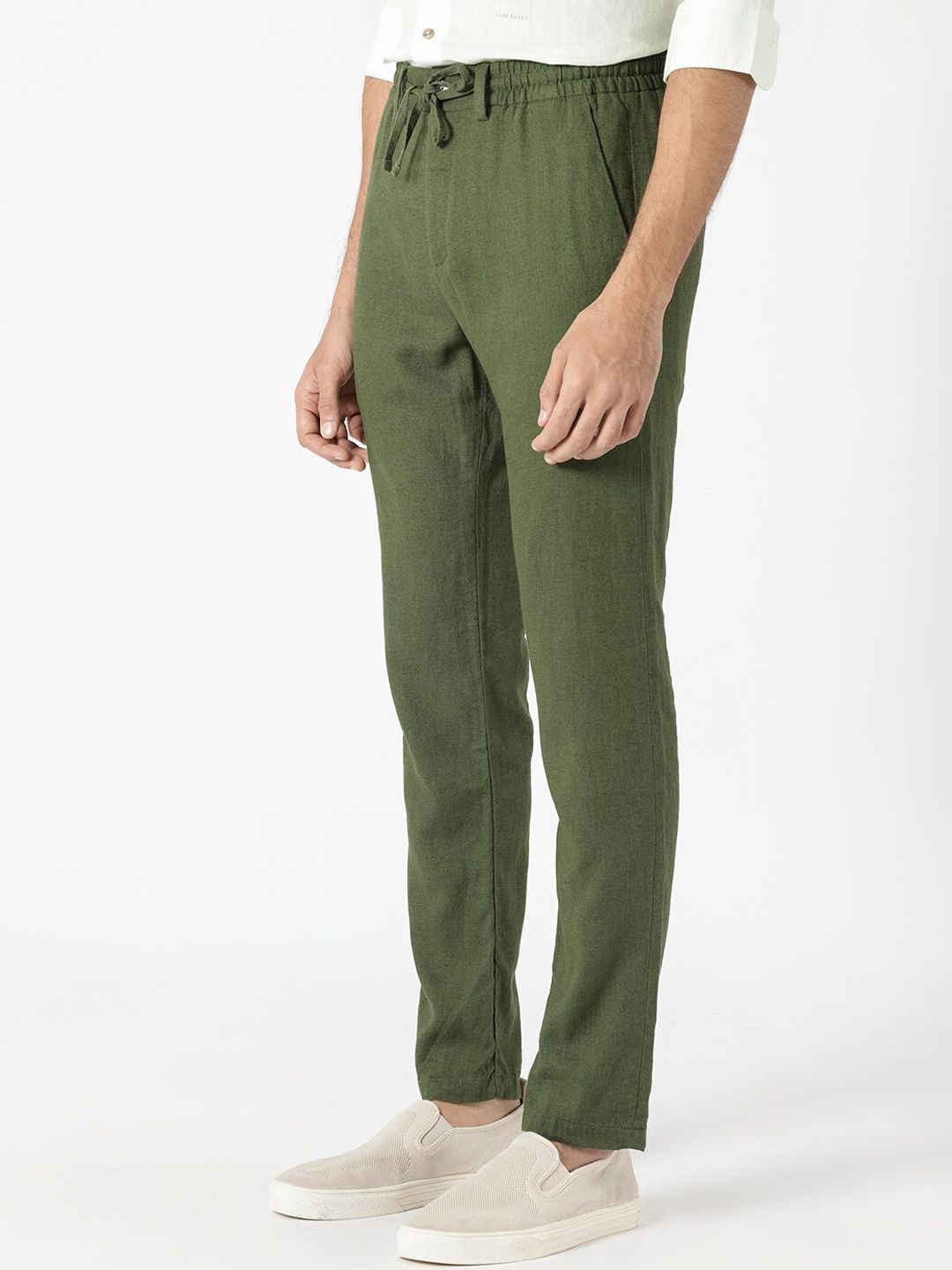 RARE RABBIT Men Linac Drawstring Slim Fit Cotton Trouser