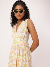 DressBerry Whimsical Charm Floral Printed Gathers Flounce Hem A-line Dress