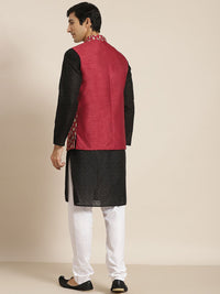 SOJANYA Lelaki Black Chikankari Pure Cotton Kurta with Churidar & Nehru Jacket