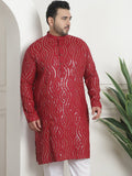 SOJANYA PLUS PLus Size Ethnic Motifs Embroidered Band Collar Long Sleeves Straight Kurta