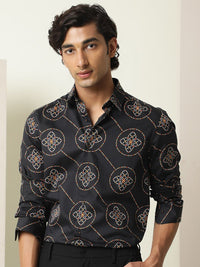 RARE RABBIT Men Remus Slim Fit Ethnic Motifs Printed Cotton Shirt