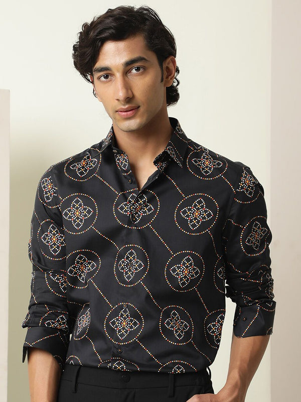 Lelaki Arnab Rare Remus Slim Fit Etnic Motifs Dicetak Baju Kapas