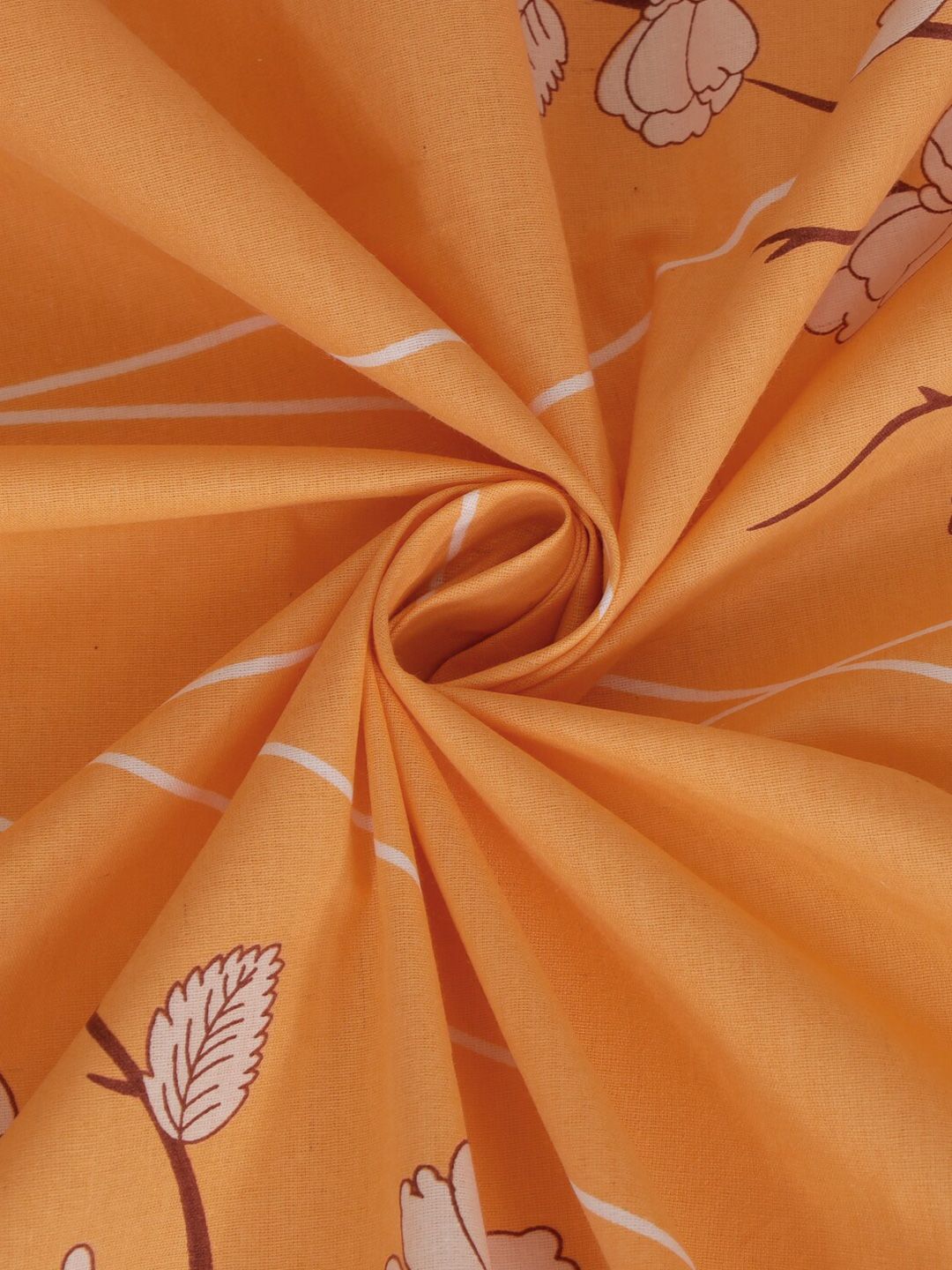 KLOTTHE Orange & White Floral-Printed 130GSM Pure-Cotton Fitted Double King Bedsheet Set