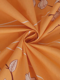 KLOTTHE Orange & White Floral-Printed 130GSM Pure-Cotton Fitted Double King Bedsheet Set