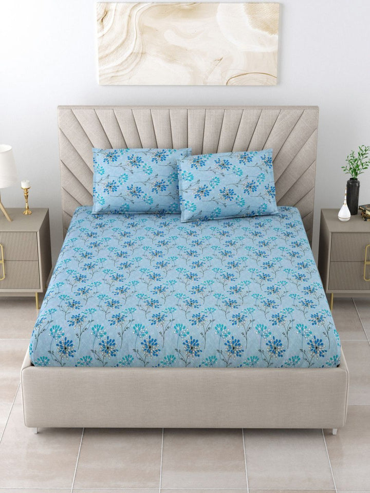 BOMBAY DYEING Epigram Grey Printed Pure Cotton 120 TC Queen Bedsheet Set 2.24 m X 2.54 m