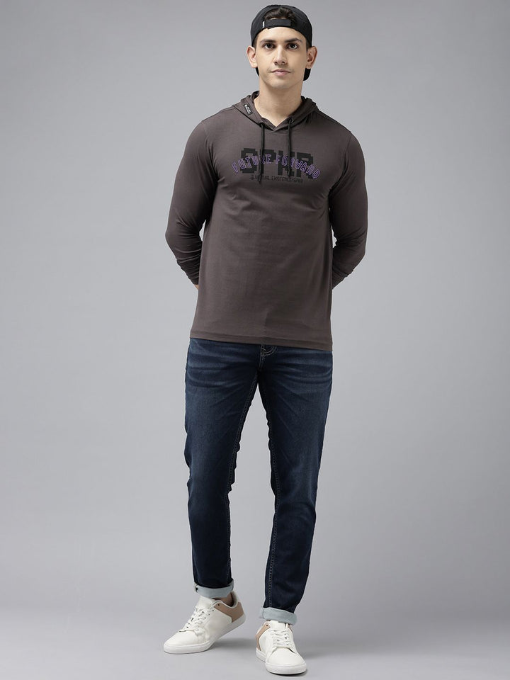 SPYKAR Typography Printed Hooded Slim Fit T-shirt