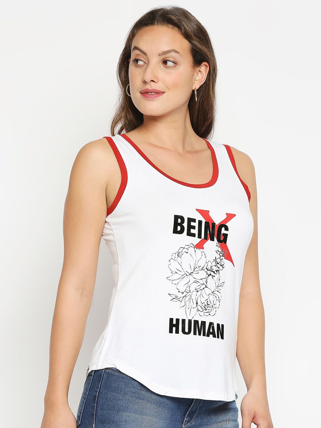 Being Human Women White Printed Applique T-shirt