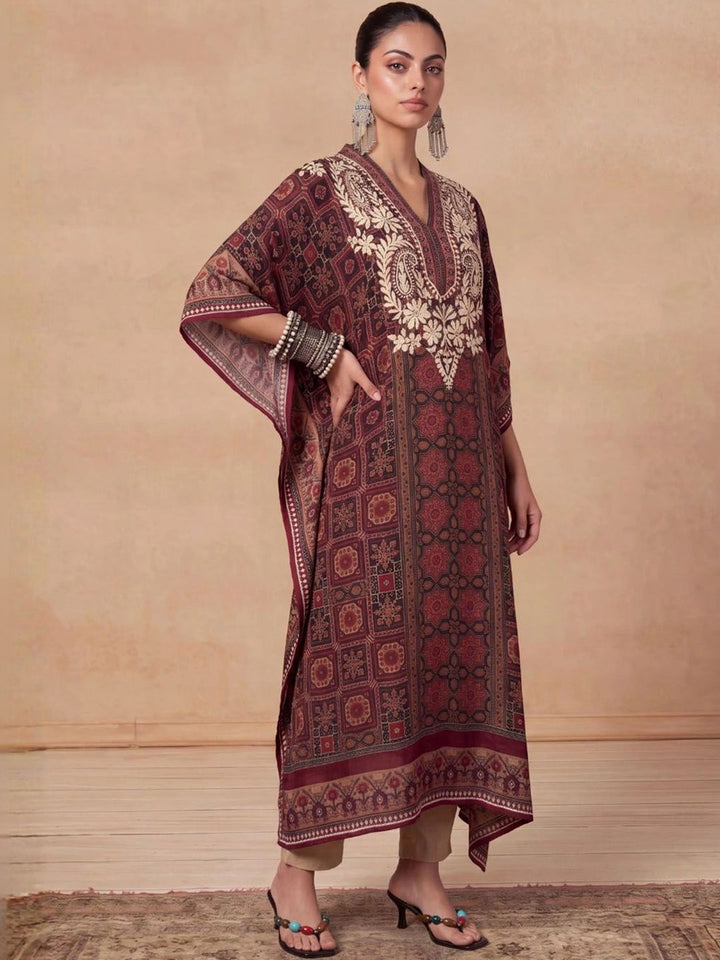 House of Chikankari Women Thread Work Crepe Kaftan Kurta