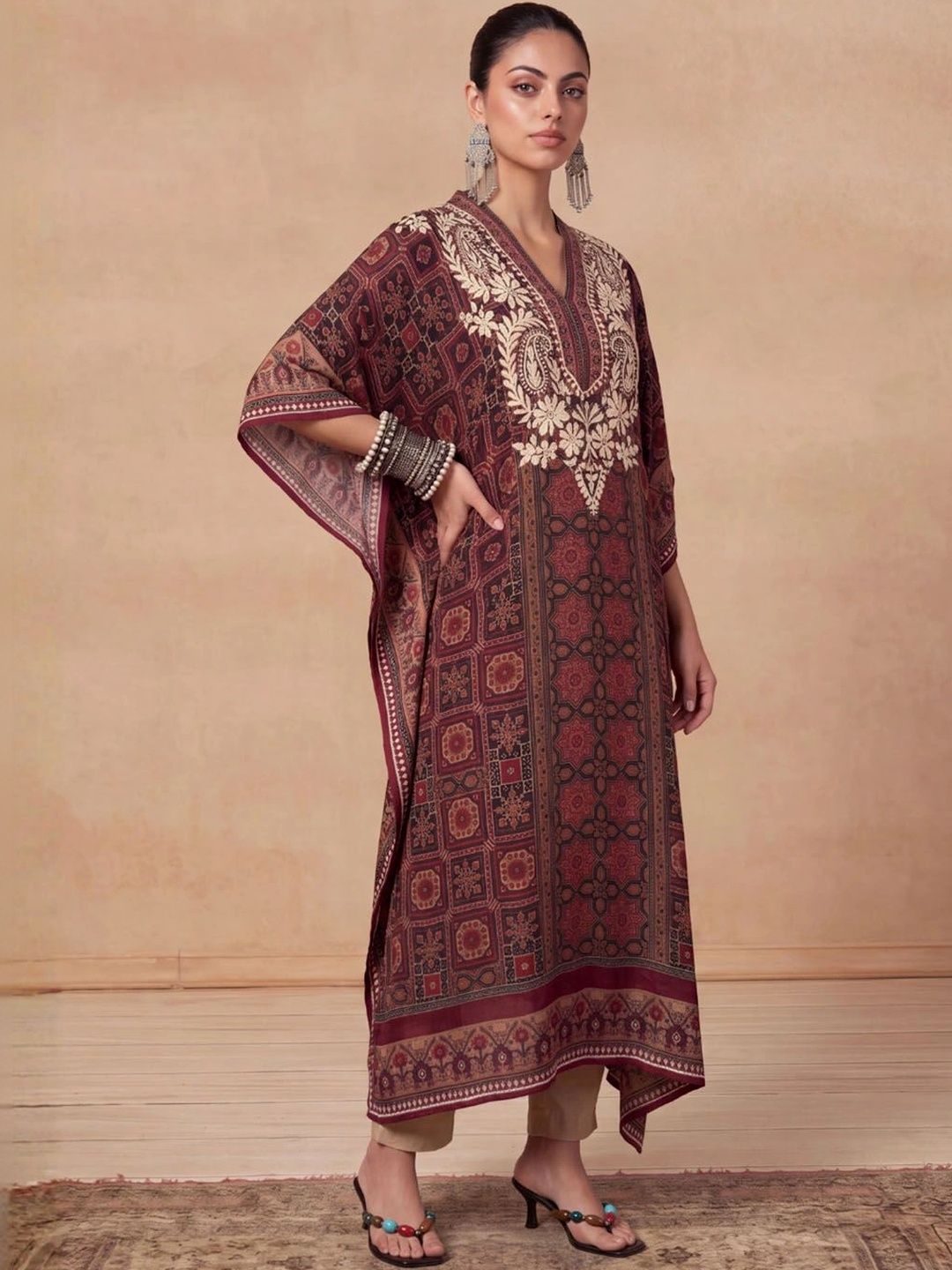 House of Chikankari Women Thread Work Crepe Kaftan Kurta