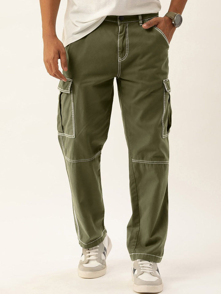 Bene Kleed Men Relaxed Fit Cargo Trousers With Contrast Stitch