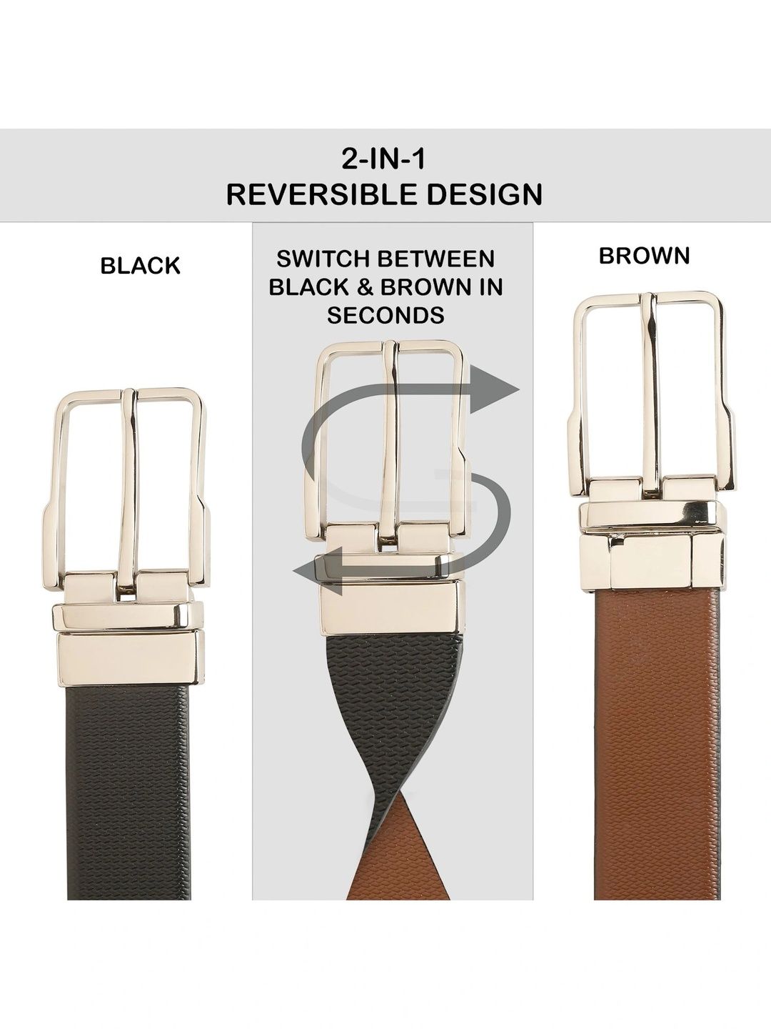 Teakwood Leathers Men Textured Leather Reversible Formal Belt