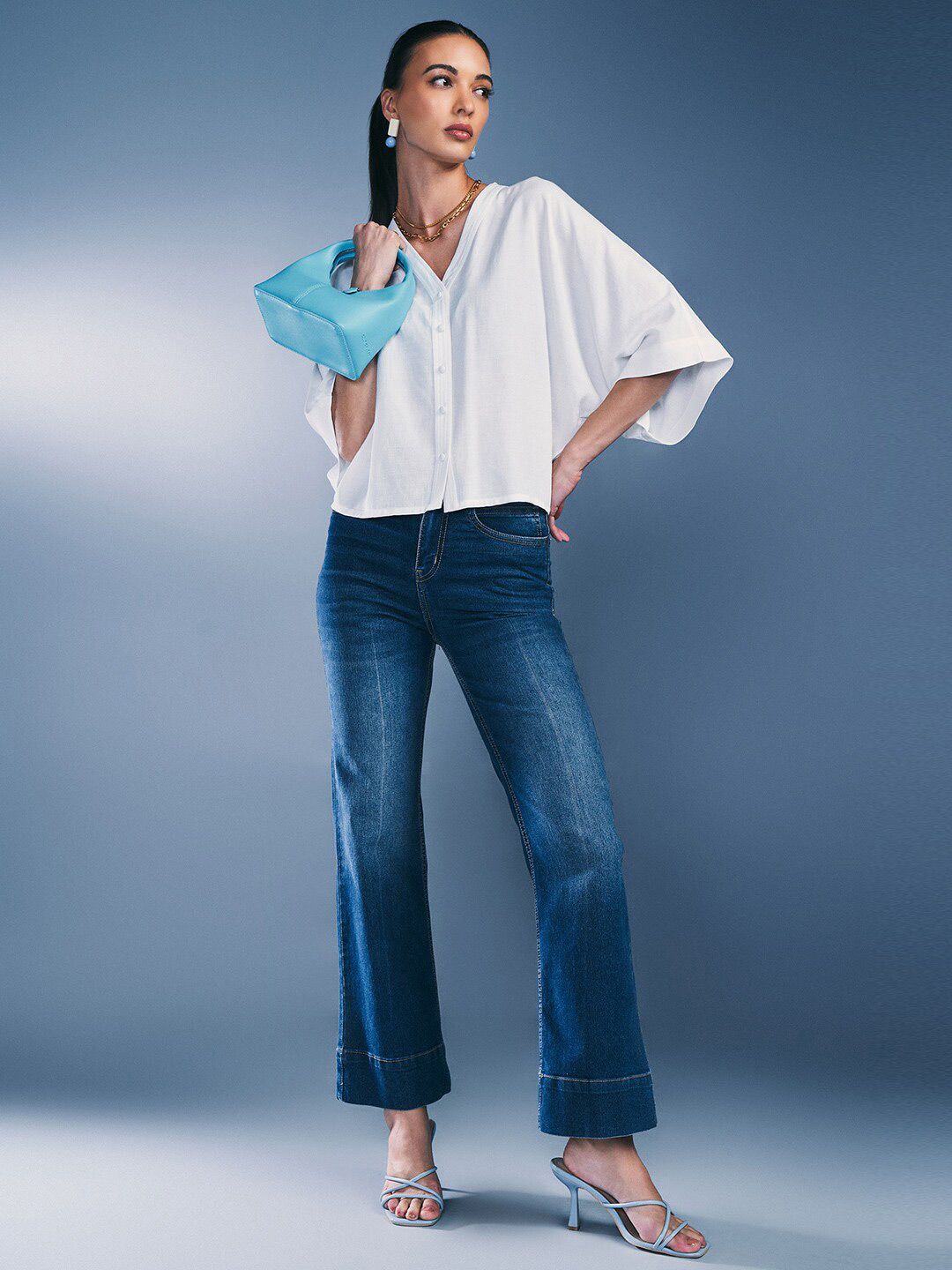 AND V-Neck Extended Sleeves Shirt Style Top