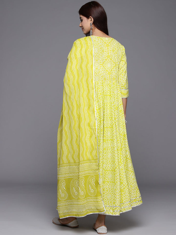 Libas Women Bandhani Yoke Design Empire Gotta Patti Cotton Kurta with Trousers & Dupatta