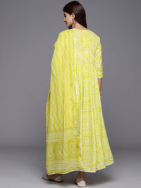 Libas Women Bandhani Yoke Design Empire Gotta Patti Cotton Kurta with Trousers & Dupatta