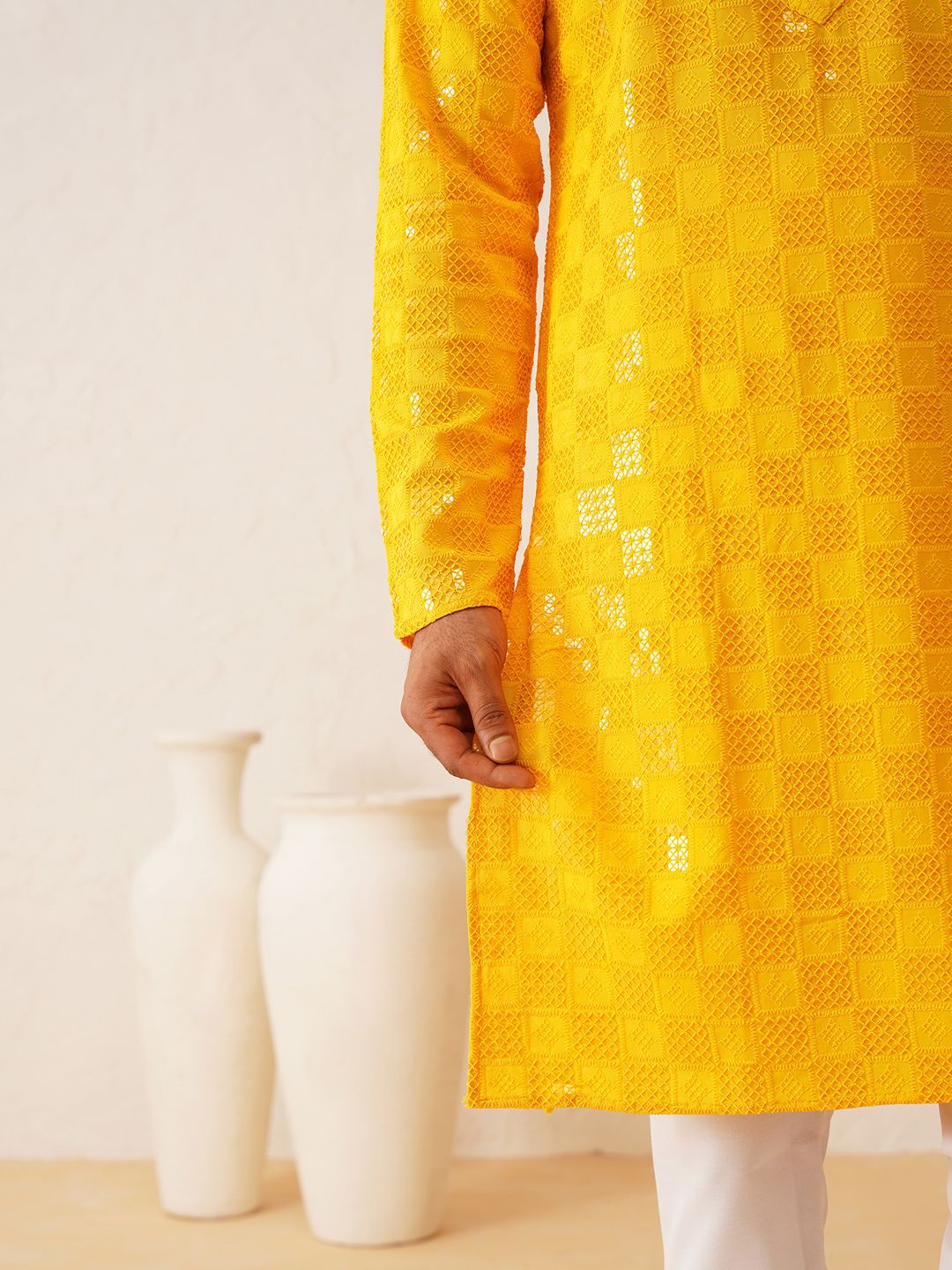 SOJANYA Ethnic Motifs Embroidered Regular Sequinned Pure Cotton Kurta with Churidar