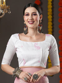 Saree mall Pink & White Floral Organza Banarasi Sarees
