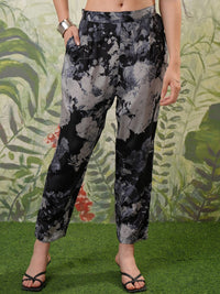 Vishudh Black & White Floral Printed Shirt Collar Top &Trouser Co-Ords