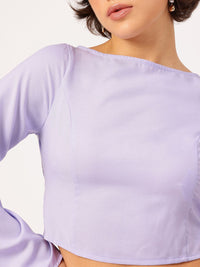 DressBerry Lavender Love Backless Flared Sleeve Crop Top