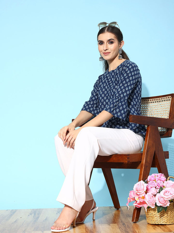 Indo Era Floral Printed Bell Sleeves Kurti