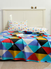 Story@home Blue White Floral Cotton 144 TC Queen Bedsheet With 2 Pillow Covers