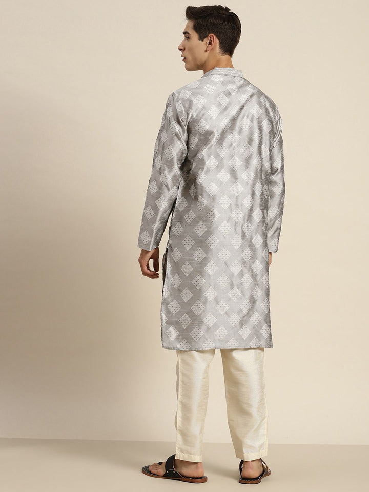 SOJANYA Ethnic Motifs Kantha Work Pastel Silk Cotton Kurta