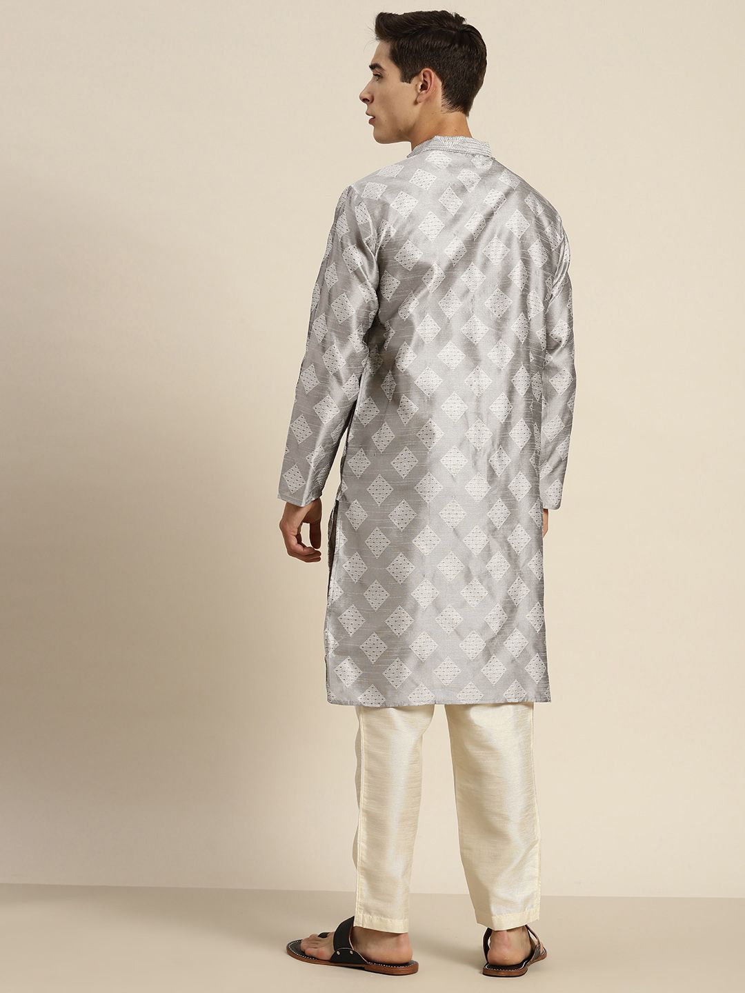 SOJANYA Ethnic Motifs Kantha Work Pastel Silk Cotton Kurta