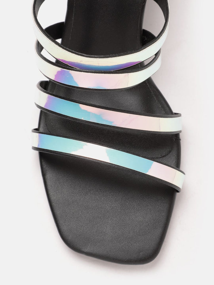 DressBerry Women Block Heel Sandals With Iridescent Effect