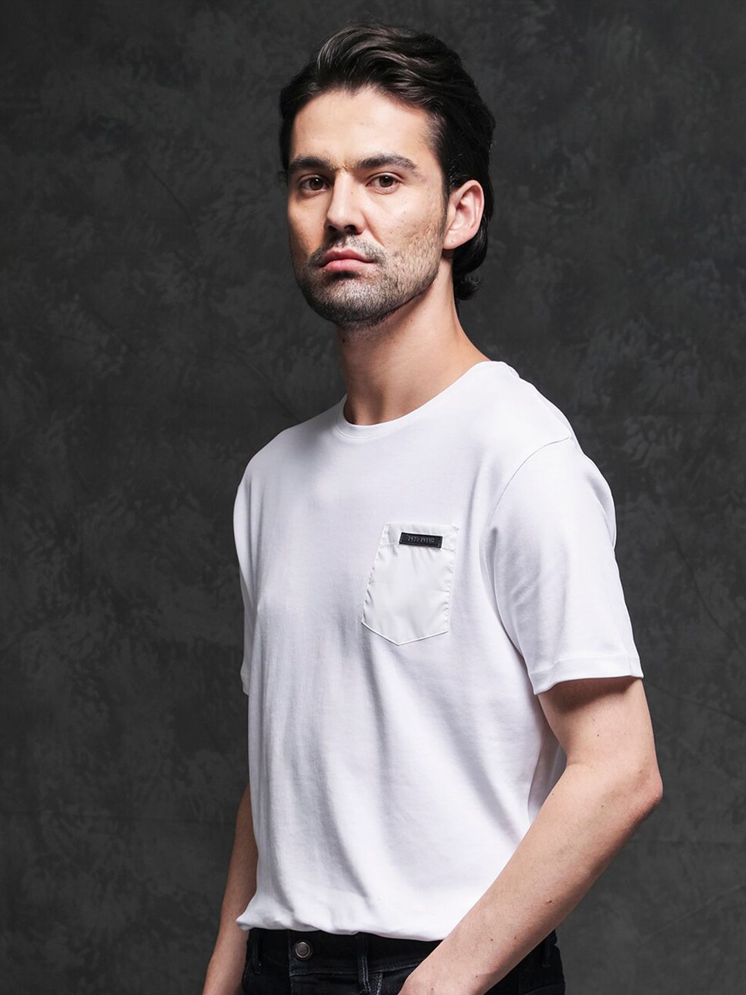 RARE RABBIT Men Azul Round Neck Cotton Slim Fit T-Shirt