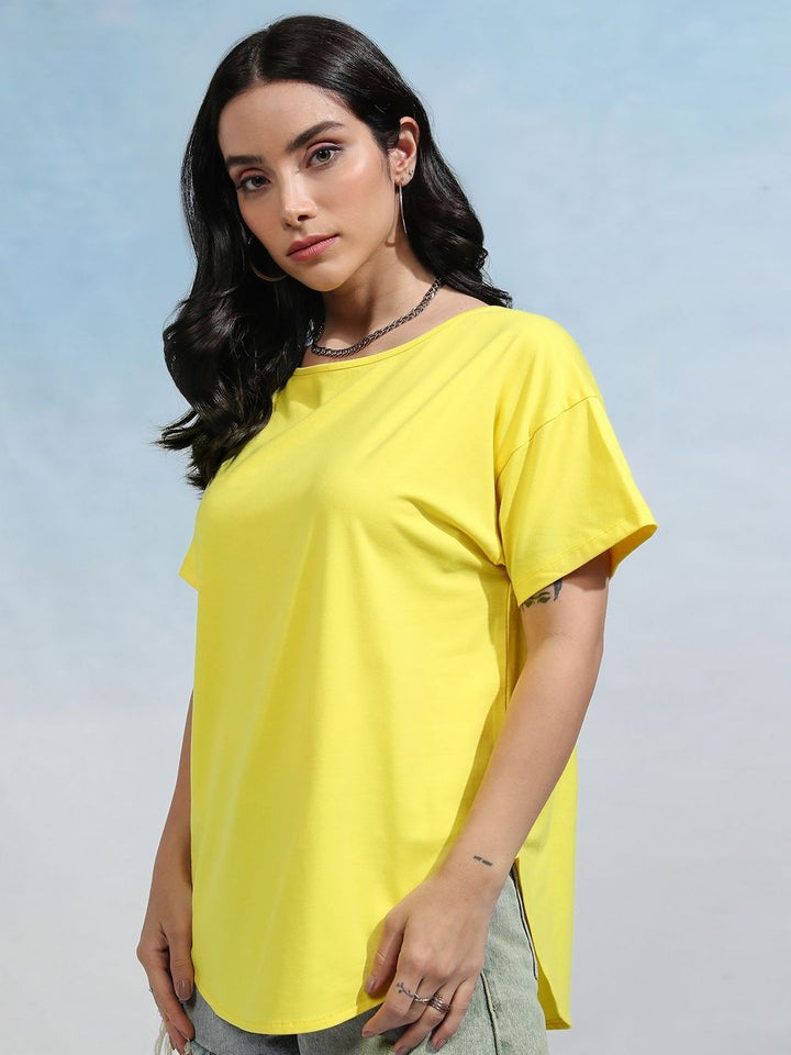 Tokyo Talkies Women Solid Boat Neck Cotton T-shirt