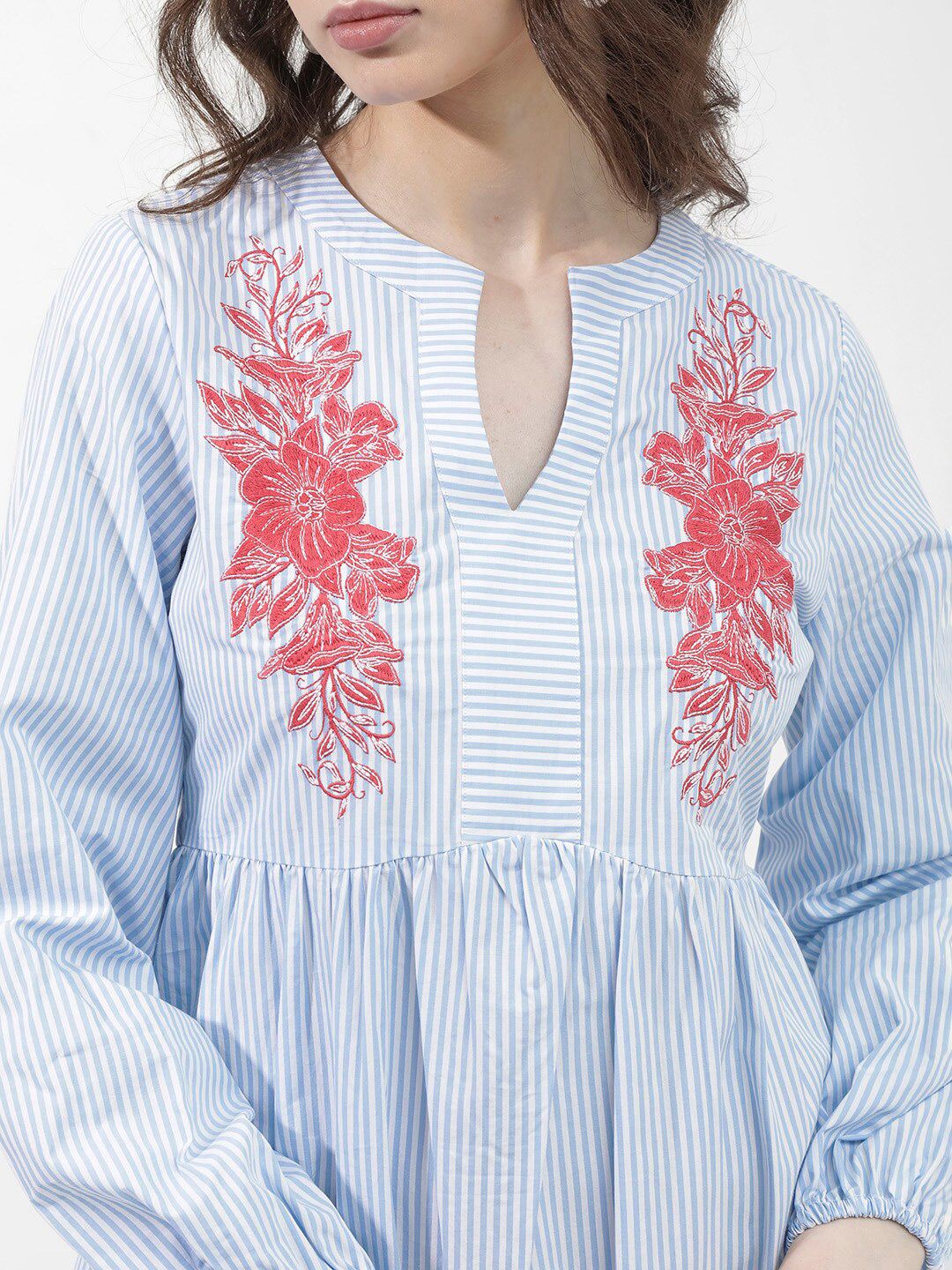 Rareism Striped Fit & Flare Cotton Midi Dress