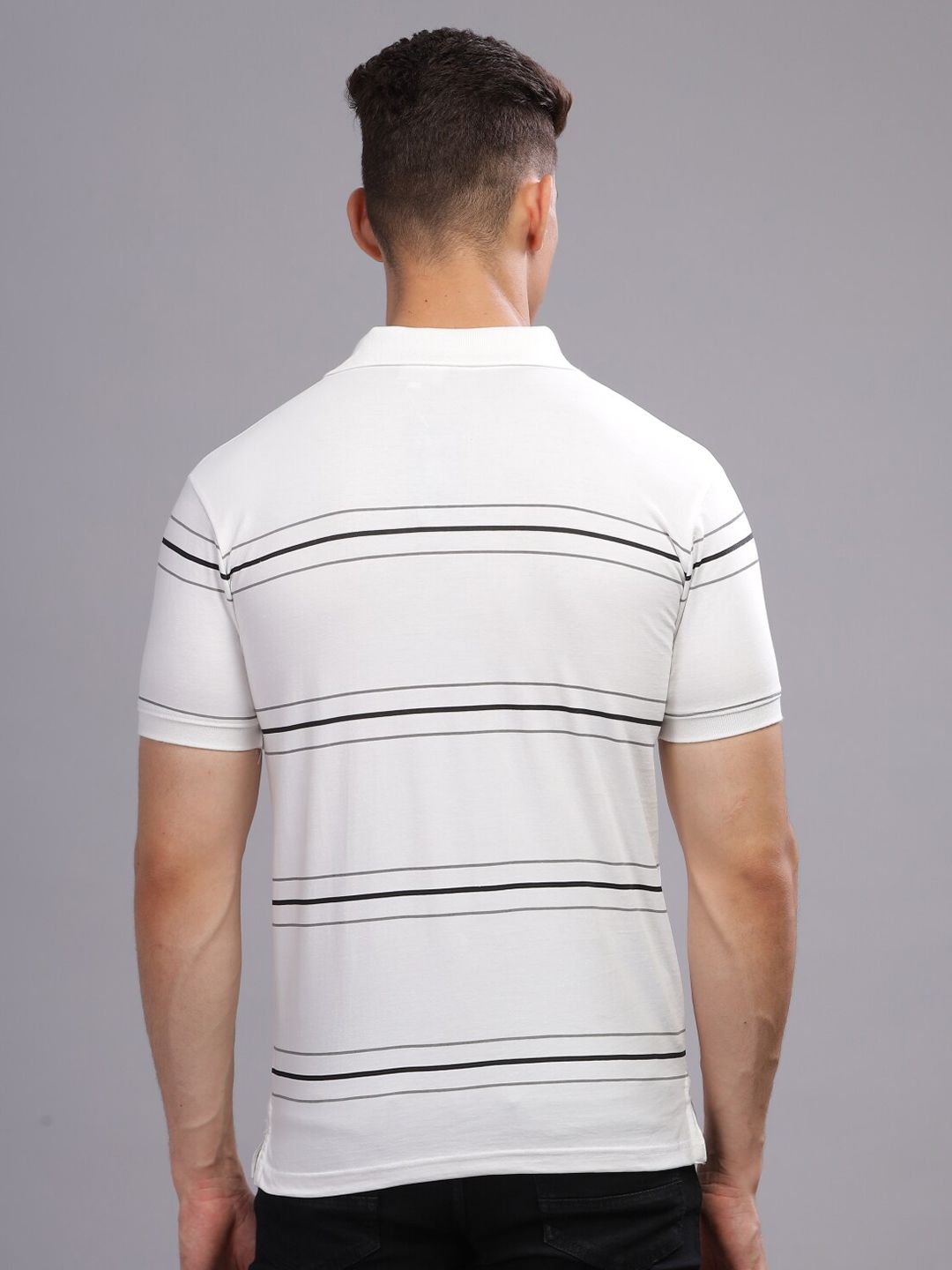 ADRO Striped Printed Polo Collar Short Sleeves Cotton Oversized Casual T-shirt