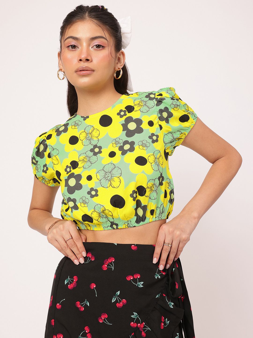 DressBerry Flower Child Essentials Print Crop Blouson Top