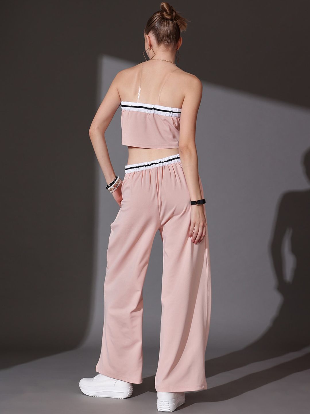 STREET 9 Solid Off Shoulder Crop Top & Trousers Co-Ord Set