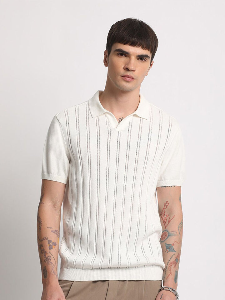THE BEAR HOUSE Striped Polo Collar Pure Cotton T-shirt