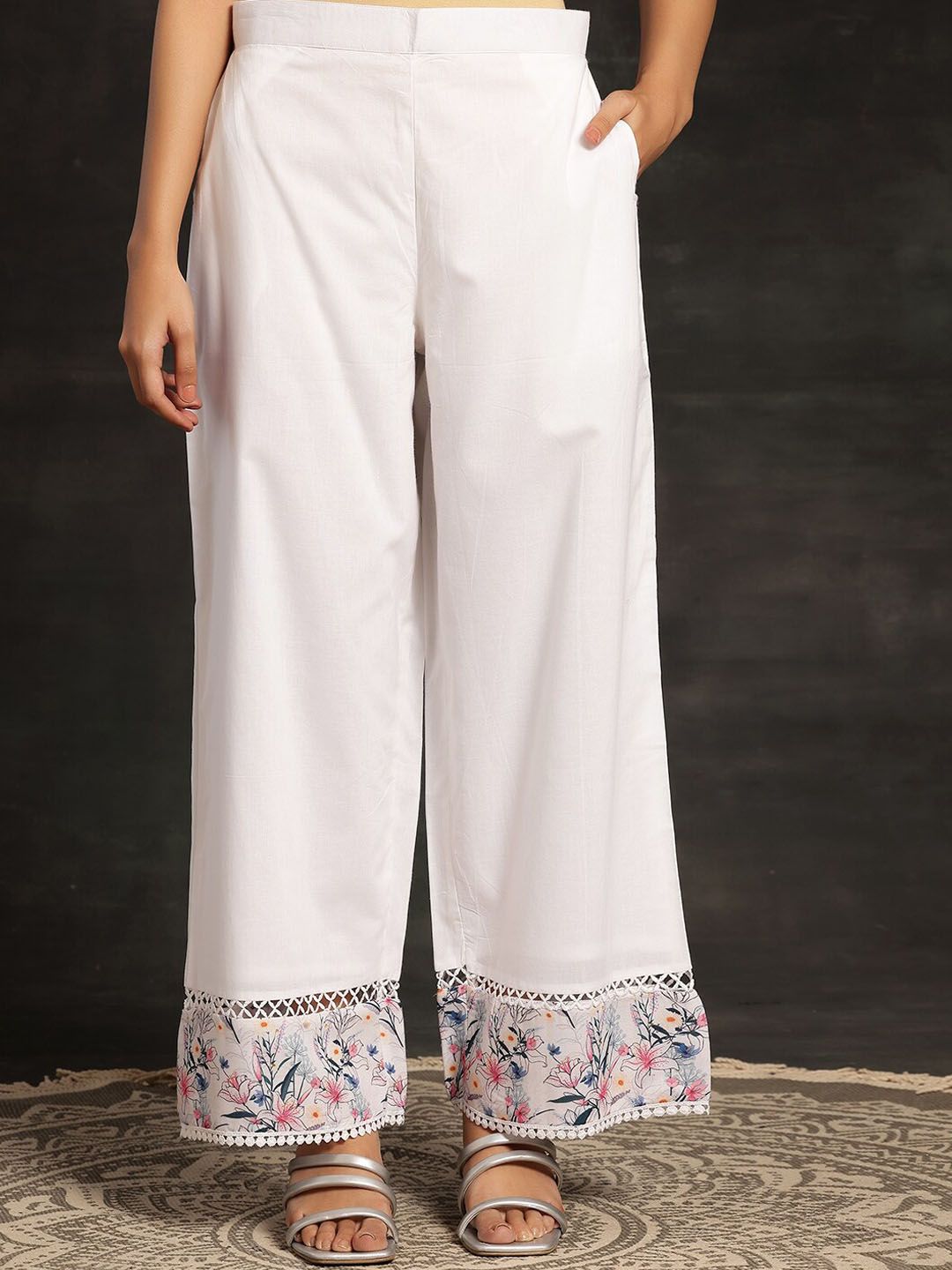 Libas Floral Printed V-Neck Regular Chikankari Kurta with Palazzos