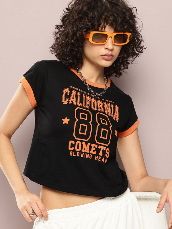 DILLINGER Womens Regular Cropped Short Sleeve Printed Tshirt