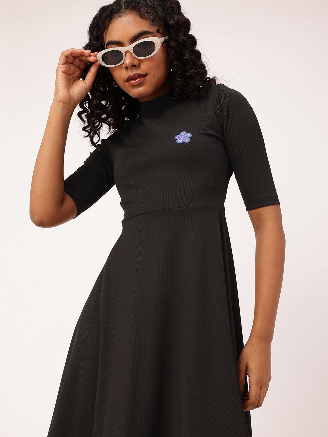 DressBerry Darling Details Printed Ribbed Fit & Flare Dress