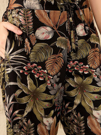 KALINI Floral Printed Mandarin Collar Straight Kurta With Trousers