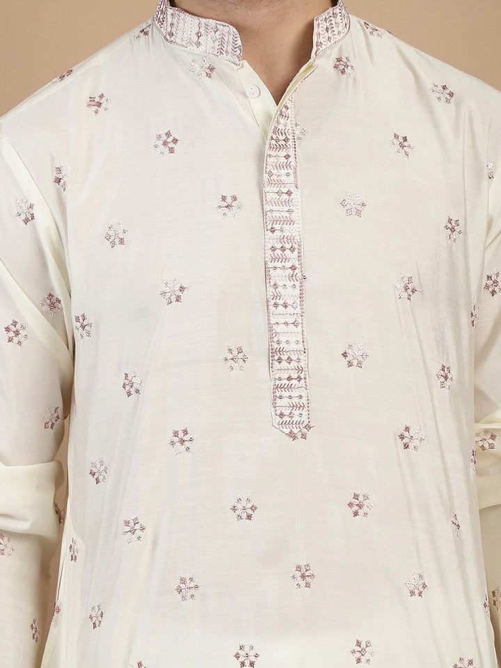 Anouk Embroidered Sequinned Mandarin Collar Long Sleeves Straight Kurta with Churidar