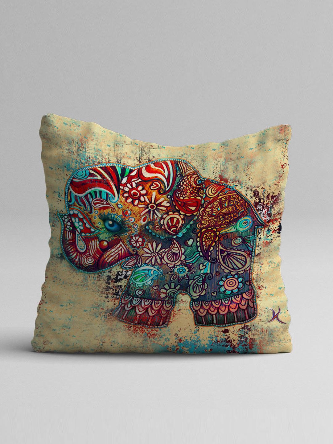 STITCHNEST Set of 5 Green & Red Ethnic Motifs Square Cushion Covers