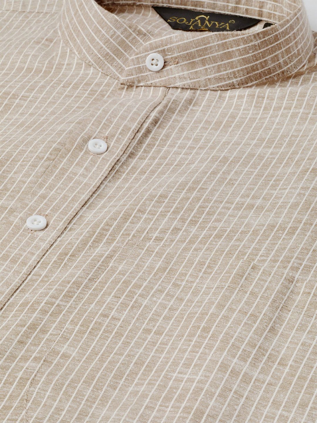 SOJANYA Men Beige & White Striped Straight Kurta